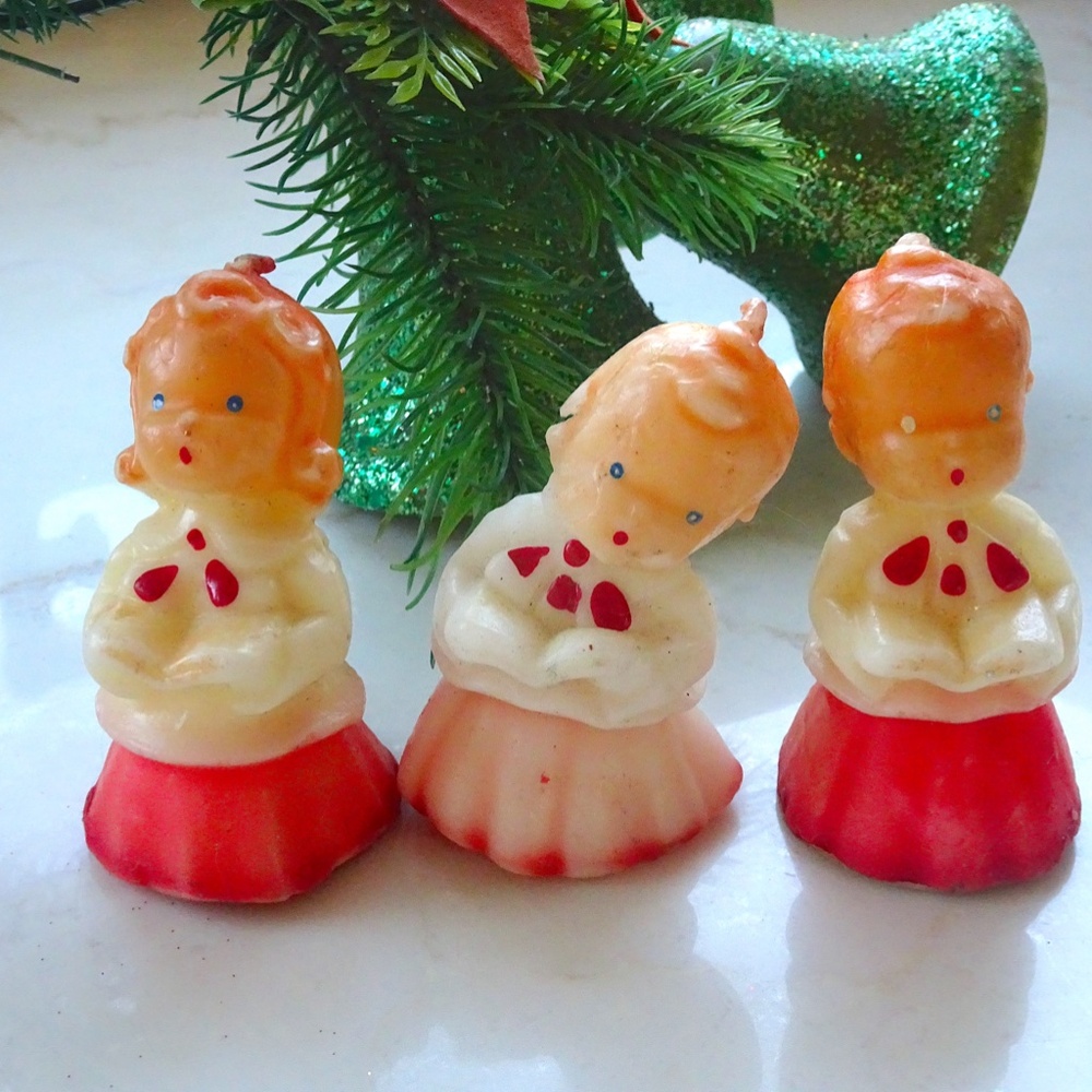 Set of 3 Vintage 1950s Collectible Gurley Candle CO. Christmas Carolers Candles - Picture 3 of 8